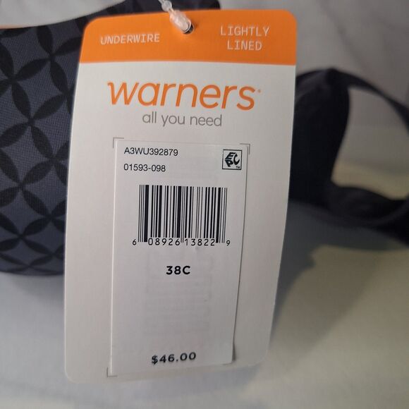 Warners This Is Not A Bra Underwire T-Shirt Bra 38C NWT 01593 Gunmetal Geo Print - Picture 6 of 8
